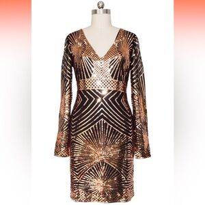 MISSCHEN Women’s V-Neck Gold Sequin Dress